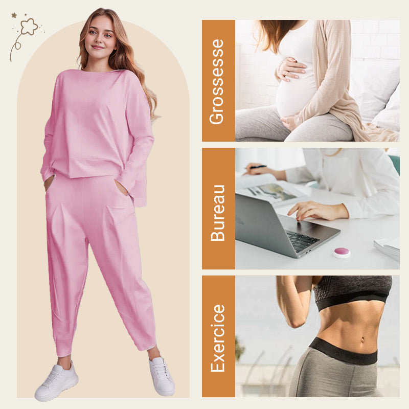 ⏳Spécial à durée limitée⏰Manches longues et pantalon à col rond (Ensemble 2 pièces)