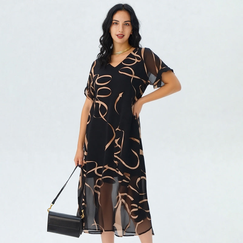 ⏳Spécial limité dans le temps👗Robe longue imprimée fluide à col en V