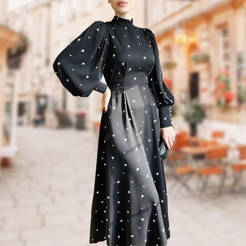 ⏳Spécial à durée limitée⏰Robe longue à taille nouée et col montant👗