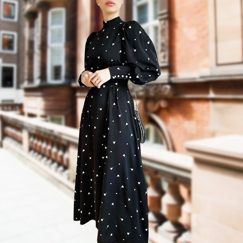 ⏳Spécial à durée limitée⏰Robe longue à taille nouée et col montant👗