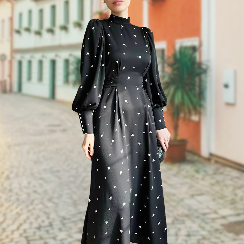 ⏳Spécial à durée limitée⏰Robe longue à taille nouée et col montant👗