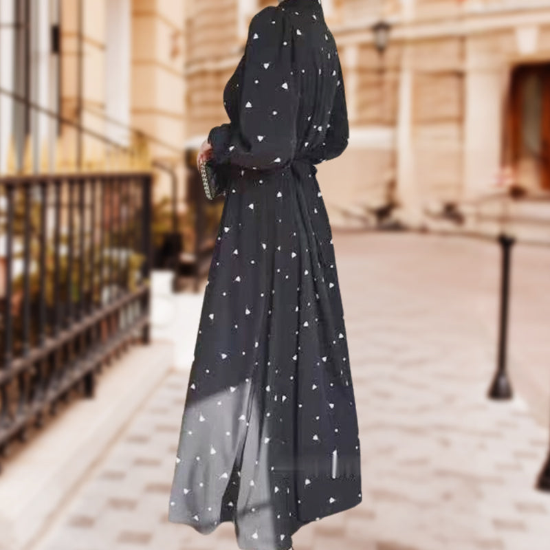 ⏳Spécial à durée limitée⏰Robe longue à taille nouée et col montant👗