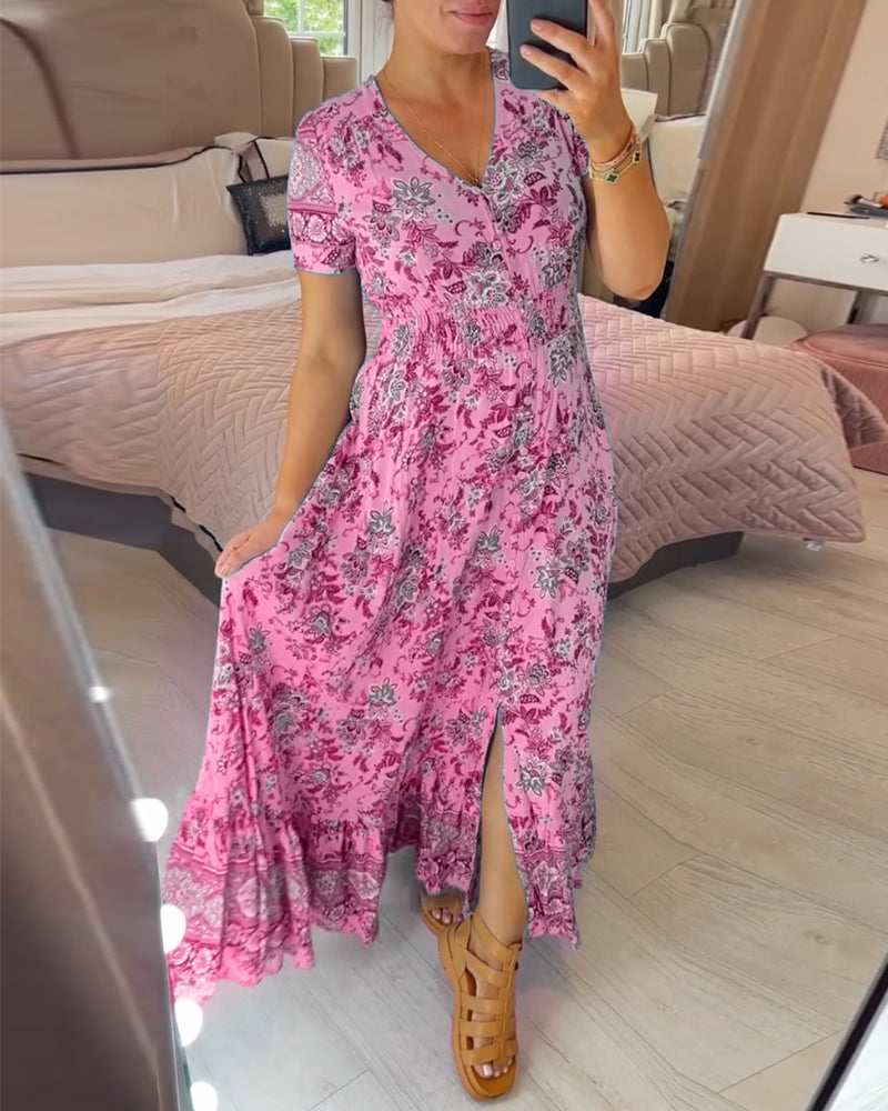 (💃Que dois-je porter demain ?) Robe longue à col en V, imprimée et confortable