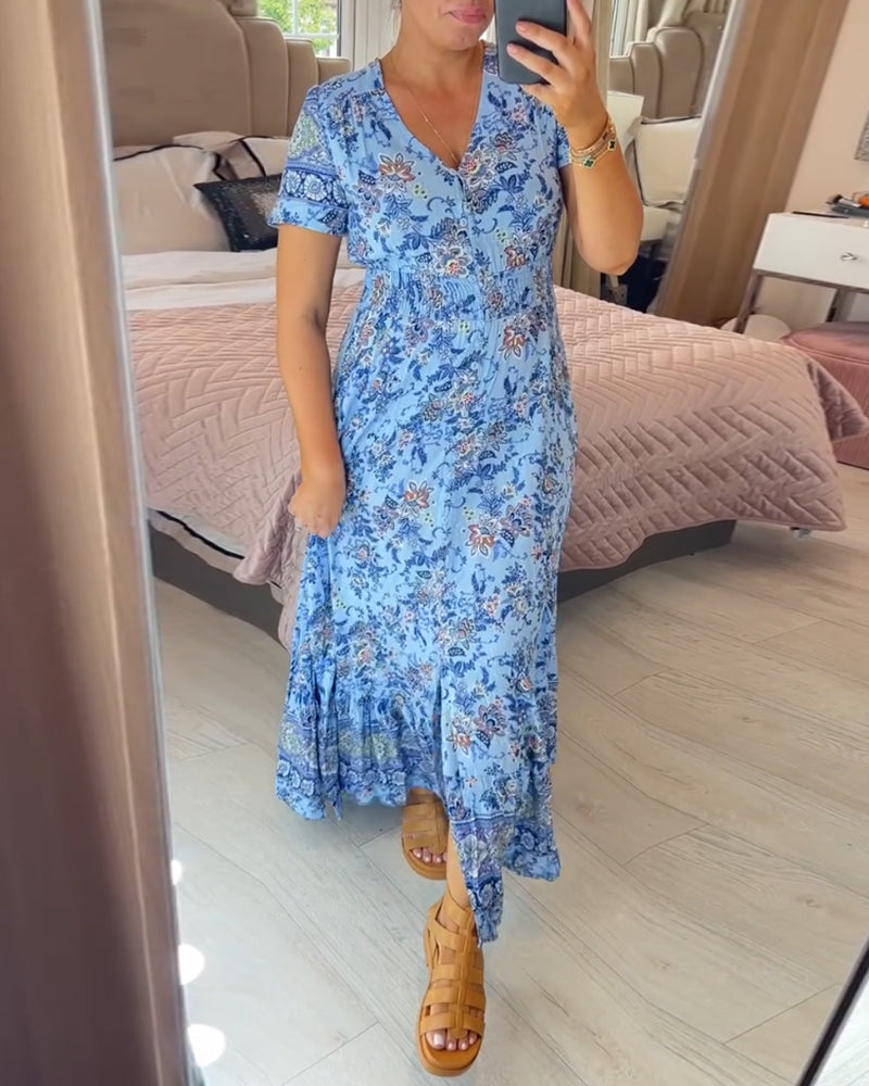 (💃Que dois-je porter demain ?) Robe longue à col en V, imprimée et confortable
