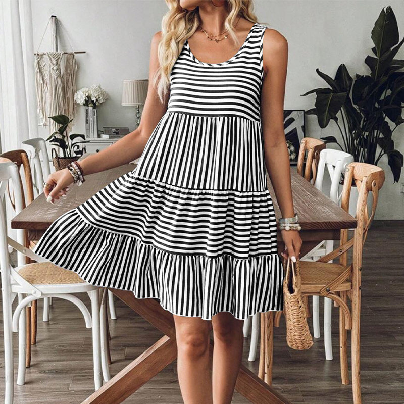 Women's Striped Print Vest Dress