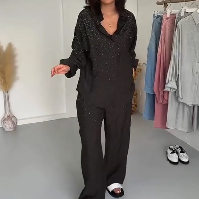 ⏳Spécial à durée limitée⏰Chemises étincelantes pour femmes & Pantalon à jambe large 2 pièces