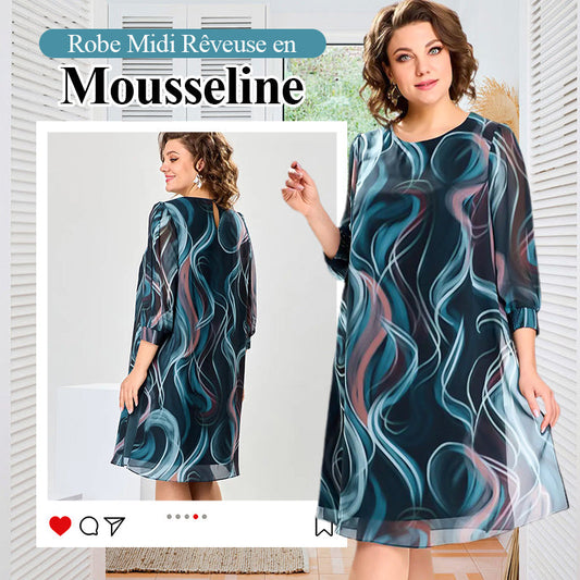 💃Un Souffle de Poésie, Une Robe pour Rêver🌷50% de réduction🔥Robe Midi Rêveuse en Mousseline