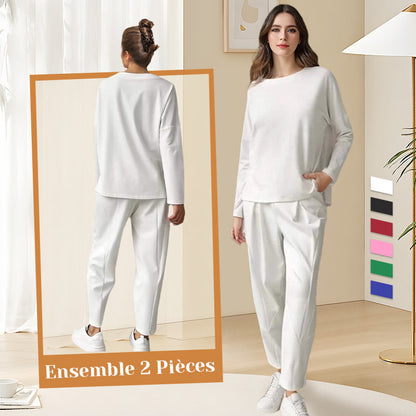 ⏳Spécial à durée limitée⏰Manches longues et pantalon à col rond (Ensemble 2 pièces)