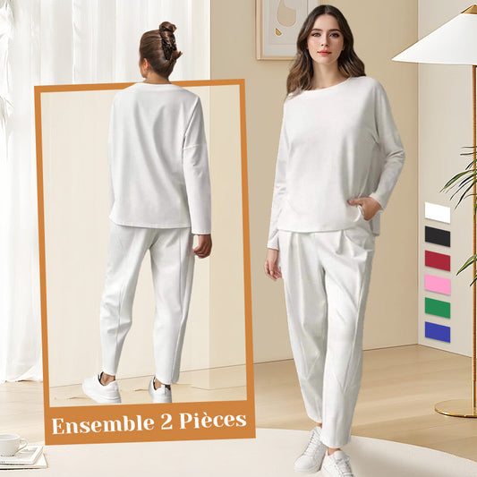 ⏳Spécial à durée limitée⏰Manches longues et pantalon à col rond (Ensemble 2 pièces)