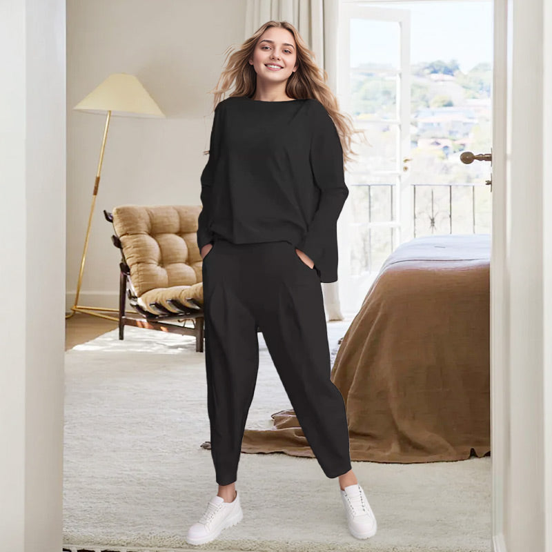 ⏳Spécial à durée limitée⏰Manches longues et pantalon à col rond (Ensemble 2 pièces)