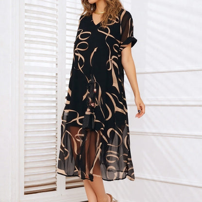 ⏳Spécial limité dans le temps👗Robe longue imprimée fluide à col en V