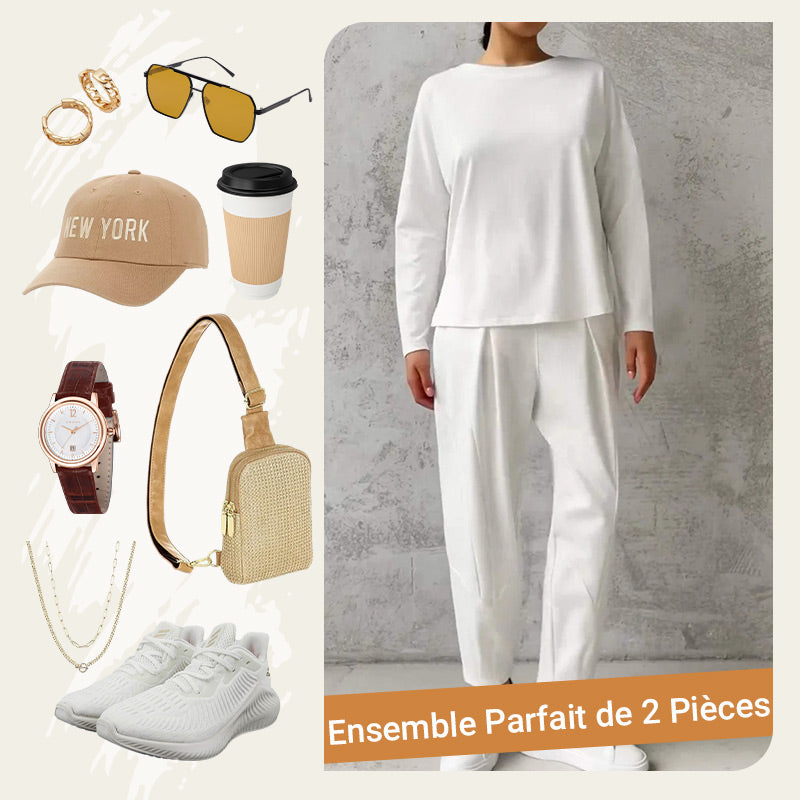 ⏳Spécial à durée limitée⏰Manches longues et pantalon à col rond (Ensemble 2 pièces)