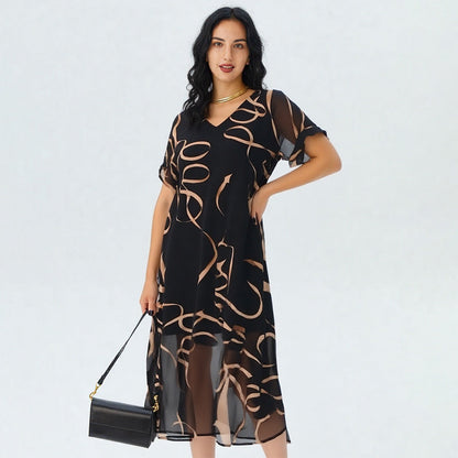⏳Spécial limité dans le temps👗Robe longue imprimée fluide à col en V