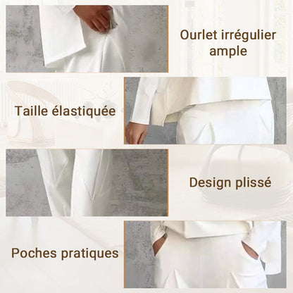 ⏳Spécial à durée limitée⏰Manches longues et pantalon à col rond (Ensemble 2 pièces)