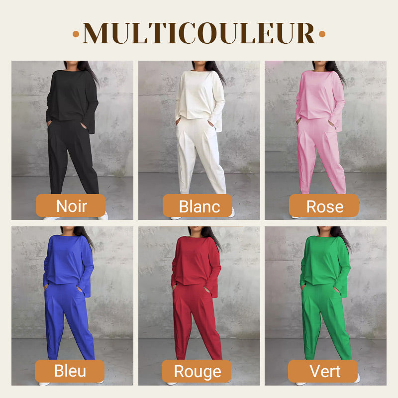 ⏳Spécial à durée limitée⏰Manches longues et pantalon à col rond (Ensemble 2 pièces)