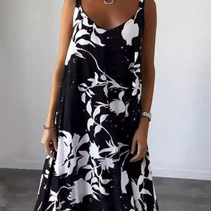 🎨Porcelaine Bleue, Élégance Fluide💃Robe florale fluide sans manches à bretelles spaghetti pour femmes