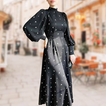 ⏳Spécial à durée limitée⏰Robe longue à taille nouée et col montant👗