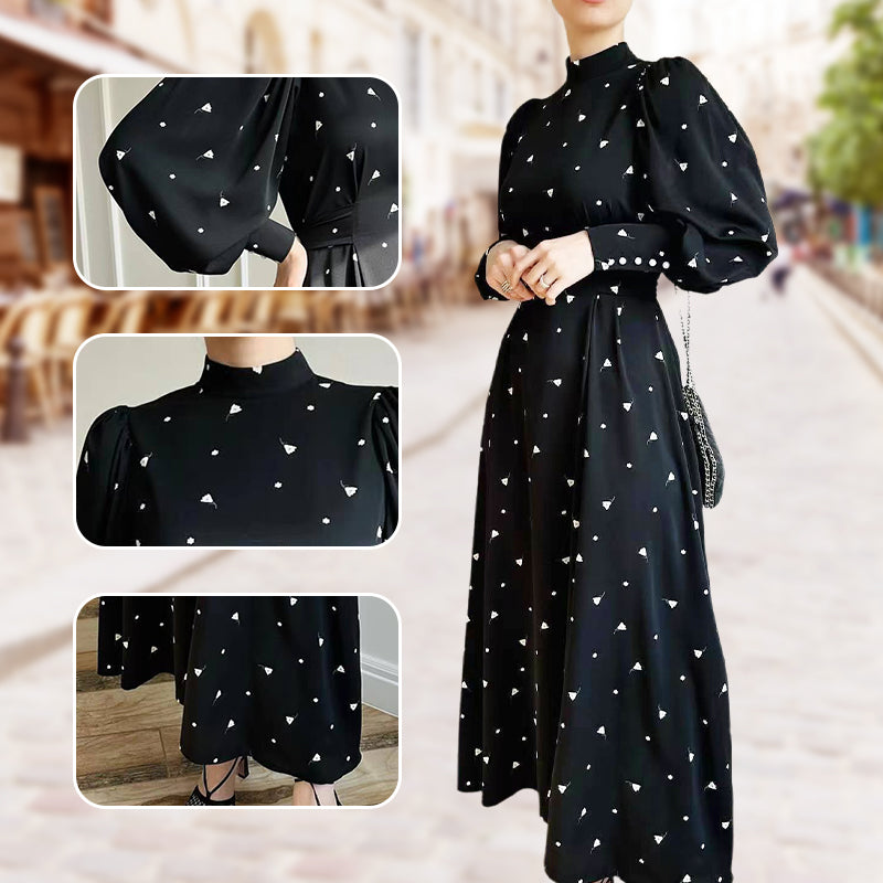 ⏳Spécial à durée limitée⏰Robe longue à taille nouée et col montant👗