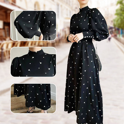 ⏳Spécial à durée limitée⏰Robe longue à taille nouée et col montant👗