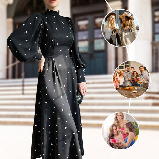 ⏳Spécial à durée limitée⏰Robe longue à taille nouée et col montant👗