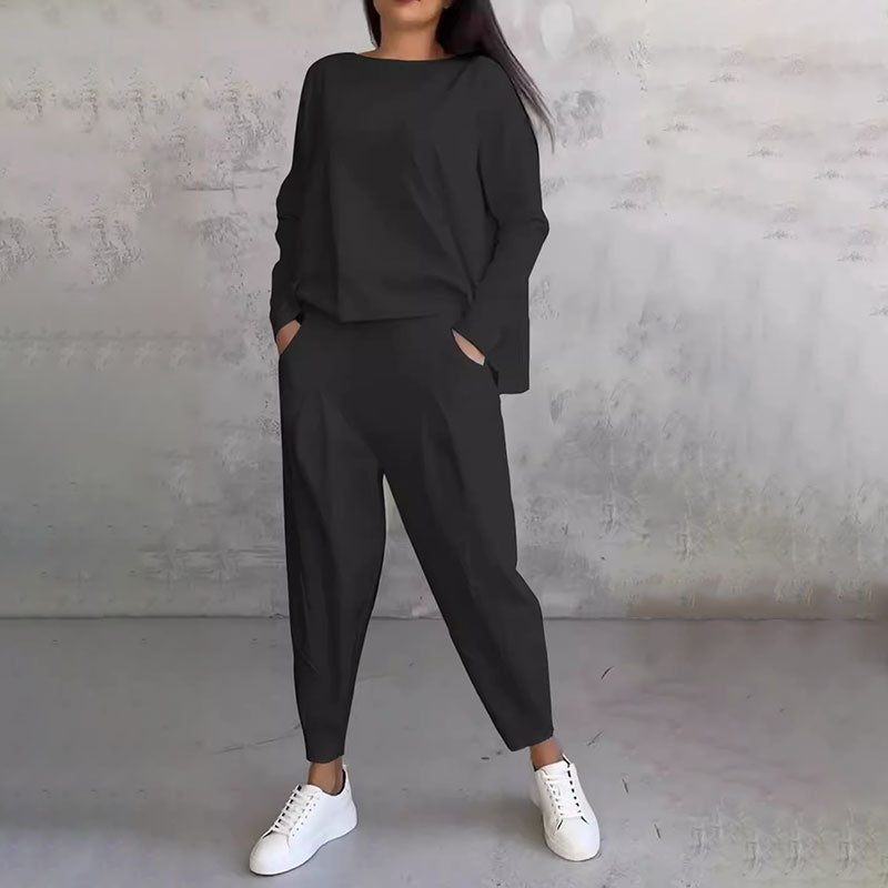 ⏳Spécial à durée limitée⏰Manches longues et pantalon à col rond (Ensemble 2 pièces)