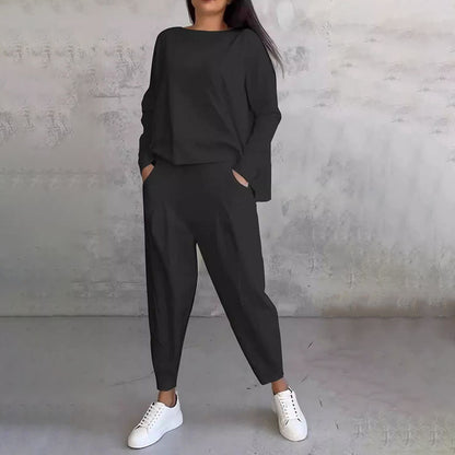 ⏳Spécial à durée limitée⏰Manches longues et pantalon à col rond (Ensemble 2 pièces)