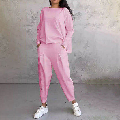 ⏳Spécial à durée limitée⏰Manches longues et pantalon à col rond (Ensemble 2 pièces)