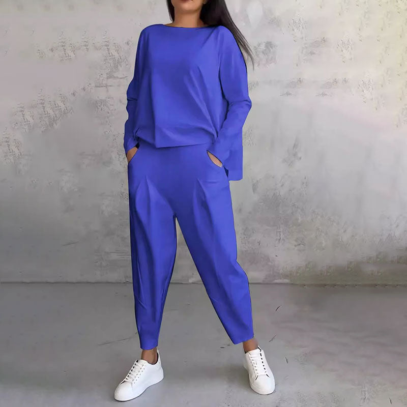 ⏳Spécial à durée limitée⏰Manches longues et pantalon à col rond (Ensemble 2 pièces)