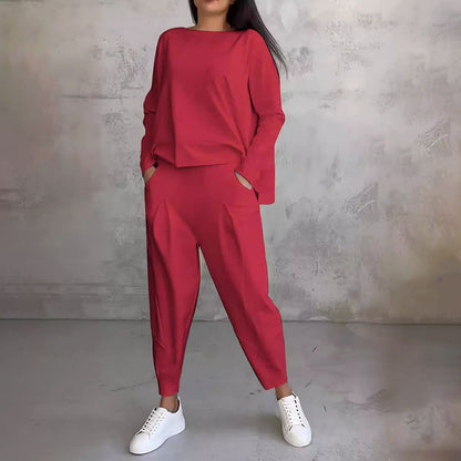 ⏳Spécial à durée limitée⏰Manches longues et pantalon à col rond (Ensemble 2 pièces)
