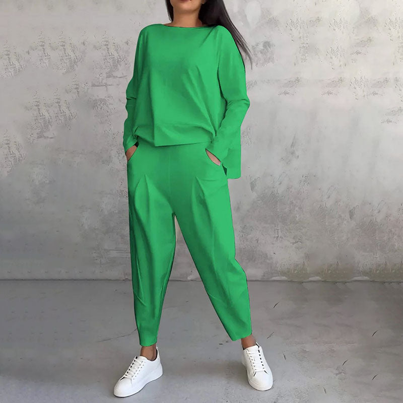 ⏳Spécial à durée limitée⏰Manches longues et pantalon à col rond (Ensemble 2 pièces)