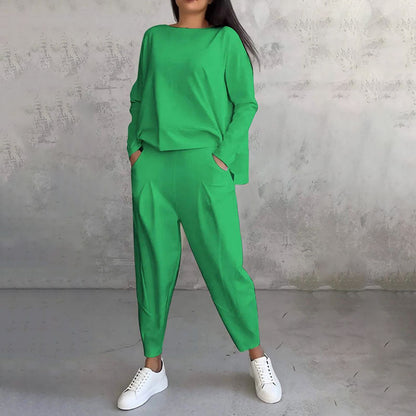⏳Spécial à durée limitée⏰Manches longues et pantalon à col rond (Ensemble 2 pièces)