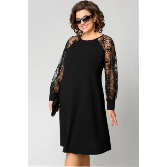 ⏳Spécial à durée limitée⏰Robe patchwork en dentelle à encolure ronde et manches longues
