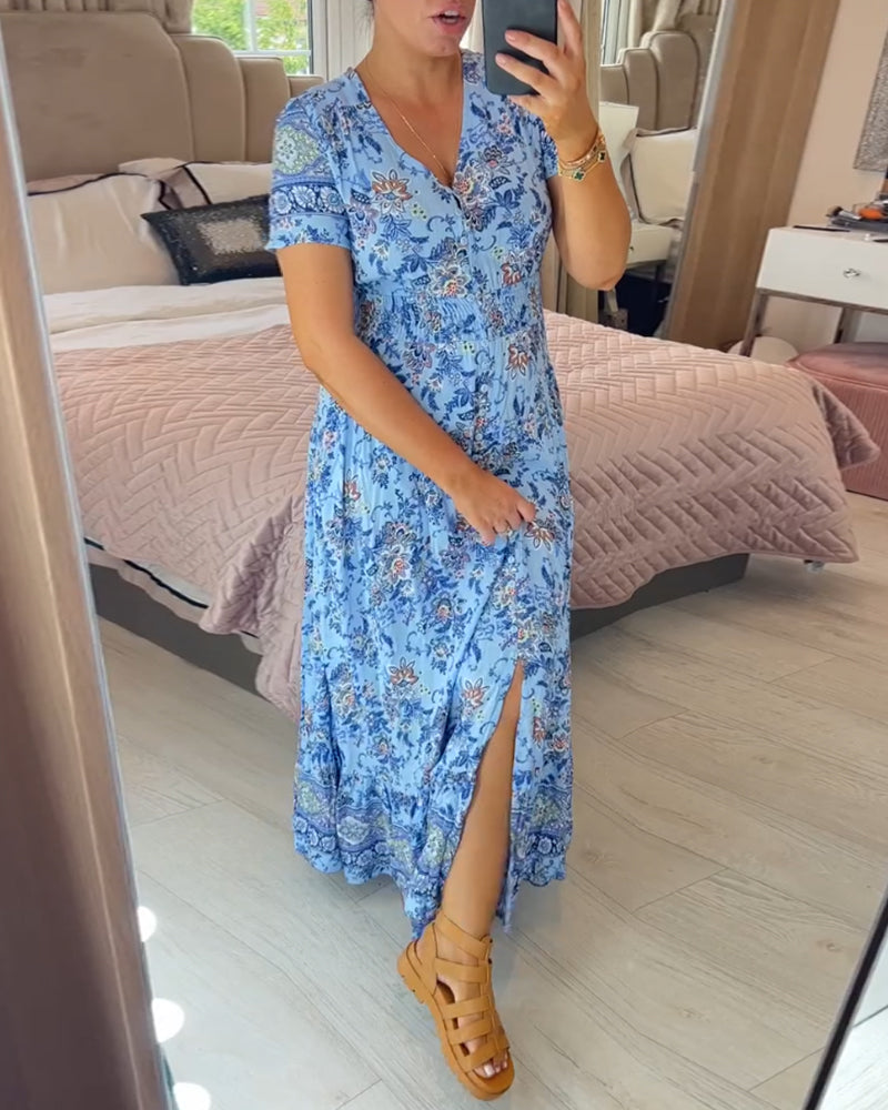 (💃Que dois-je porter demain ?) Robe longue à col en V, imprimée et confortable