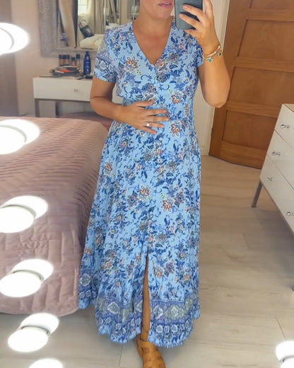 (💃Que dois-je porter demain ?) Robe longue à col en V, imprimée et confortable
