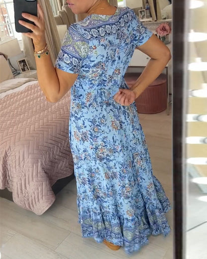 (💃Que dois-je porter demain ?) Robe longue à col en V, imprimée et confortable