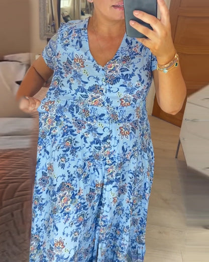 (💃Que dois-je porter demain ?) Robe longue à col en V, imprimée et confortable