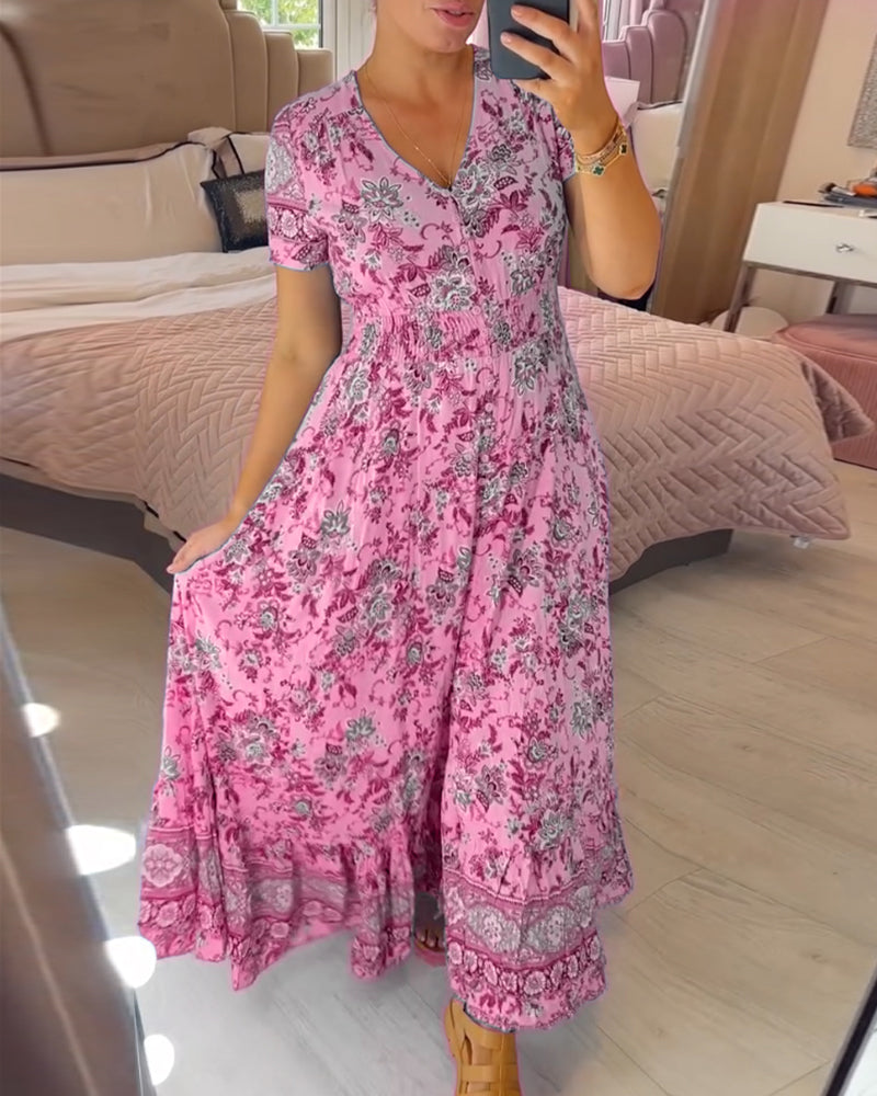 (💃Que dois-je porter demain ?) Robe longue à col en V, imprimée et confortable
