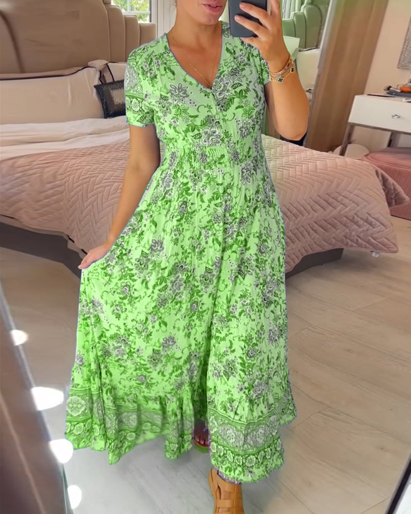 (💃Que dois-je porter demain ?) Robe longue à col en V, imprimée et confortable