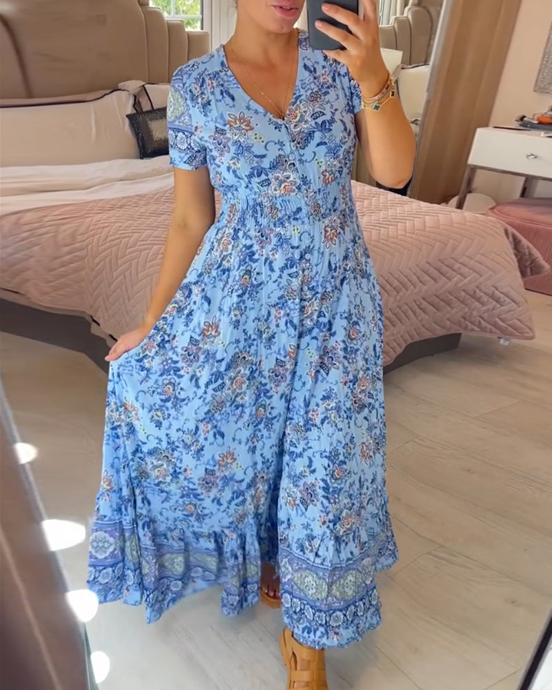 (💃Que dois-je porter demain ?) Robe longue à col en V, imprimée et confortable