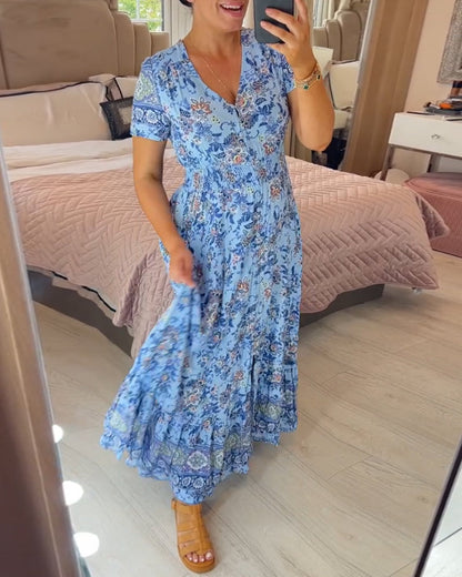 (💃Que dois-je porter demain ?) Robe longue à col en V, imprimée et confortable
