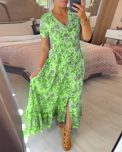 (💃Que dois-je porter demain ?) Robe longue à col en V, imprimée et confortable