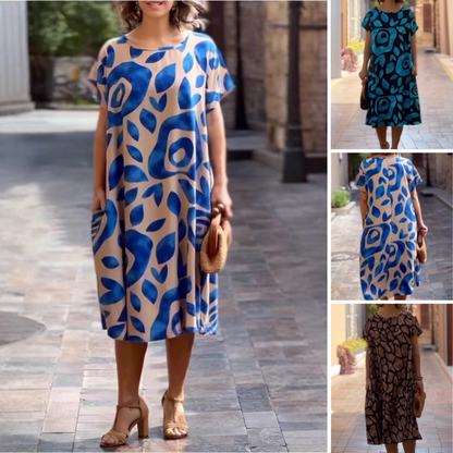Élégance Fluide : Légèreté en Chaque Mouvement🌸👗 2025 Nouvelle robe imprimée à col rond