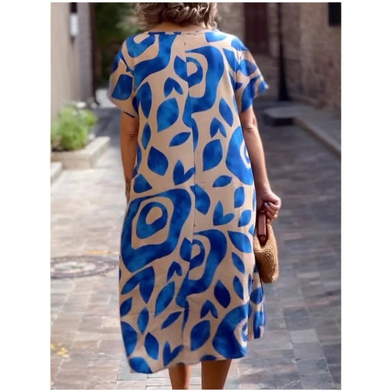 Élégance Fluide : Légèreté en Chaque Mouvement🌸👗 2025 Nouvelle robe imprimée à col rond