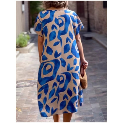 Élégance Fluide : Légèreté en Chaque Mouvement🌸👗 2025 Nouvelle robe imprimée à col rond