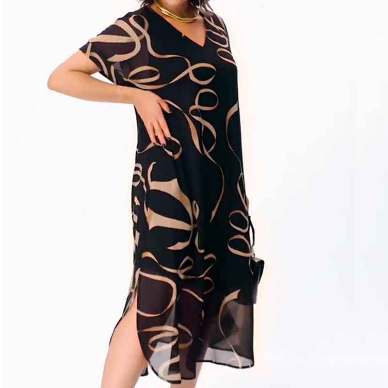 🎁2025 Meilleures ventes🌟Robe midi fluide avec décolleté en V(🔥50% de réduction)