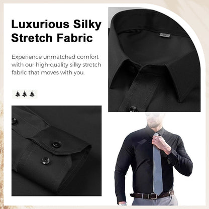 Chemise extensible soyeuse, infroissable et de couleur unie pour homme