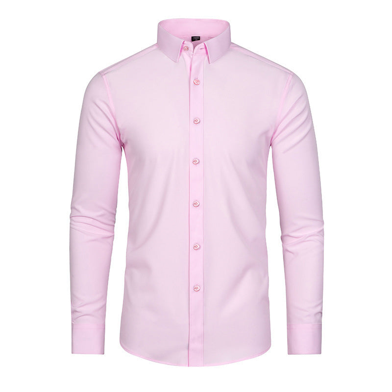 Chemise extensible soyeuse, infroissable et de couleur unie pour homme