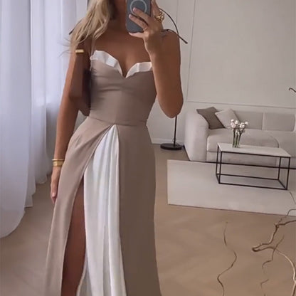 ✨50% de réduction✨Robe longue plissée sans manches à blocs de couleurs pour femme
