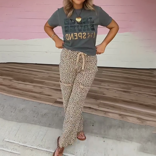 ⏳Spécial à durée limitée⏰Ensemble 2 pièces à manches courtes et pantalon imprimé léopard pour femmes