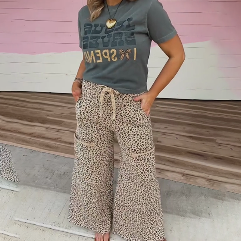 ⏳Spécial à durée limitée⏰Ensemble 2 pièces à manches courtes et pantalon imprimé léopard pour femmes